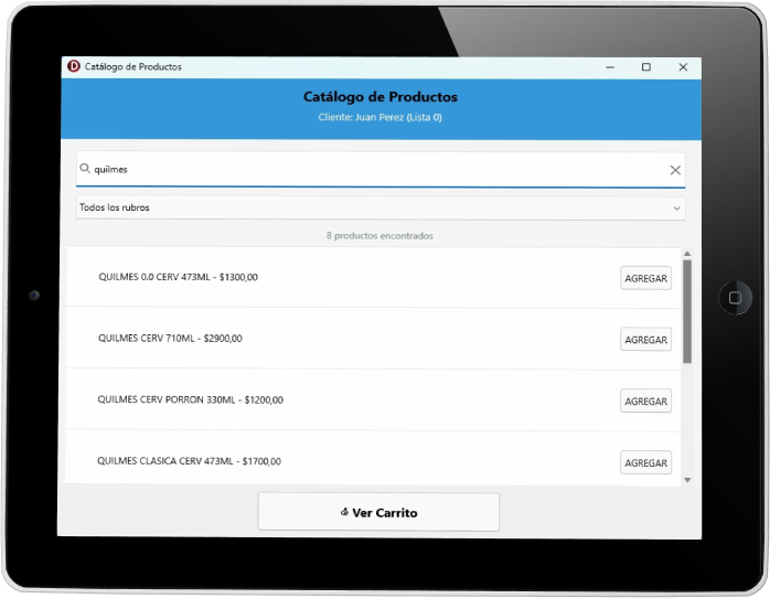 Búsqueda de productos en TabletVentas